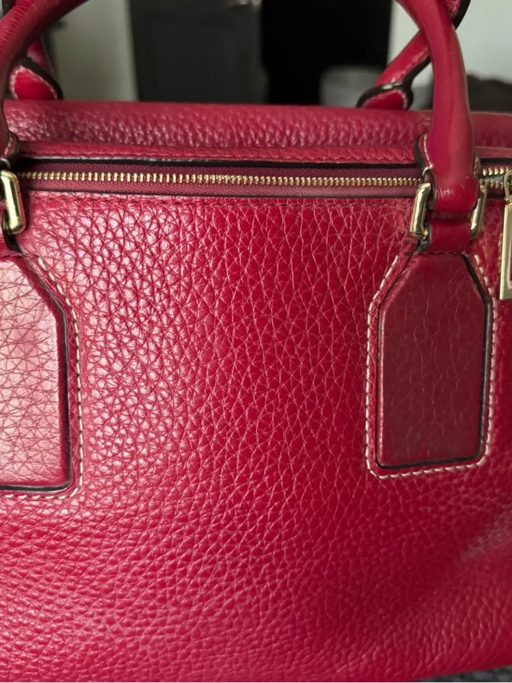 Michael Kors Selby Red Pebbled Leather  Satchel with Gold Hardware